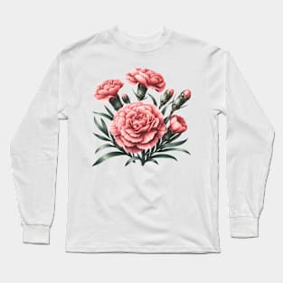 Pink Carnations, Botanical Art Long Sleeve T-Shirt